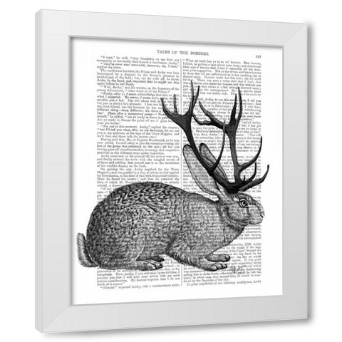Jackalope Portrait 1 White Modern Wood Framed Art Print by Fab Funky