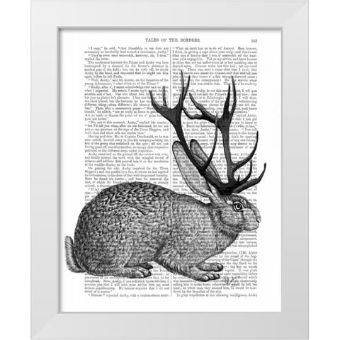 Jackalope Portrait 1 White Modern Wood Framed Art Print by Fab Funky