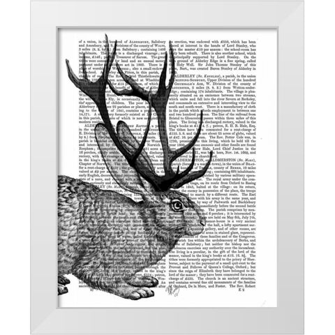 Jackalope Portrait 2 White Modern Wood Framed Art Print by Fab Funky