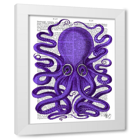 Purple Octopus White Modern Wood Framed Art Print by Fab Funky