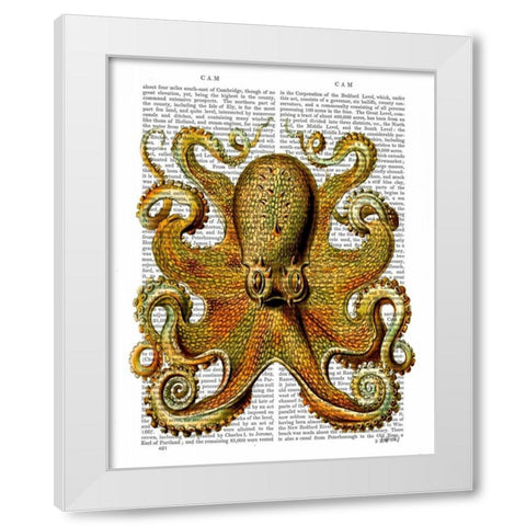 Vintage Yellow Octopus Front White Modern Wood Framed Art Print by Fab Funky