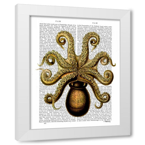 Vintage Yellow Octopus Underside White Modern Wood Framed Art Print by Fab Funky