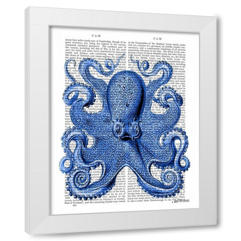 Vintage Blue Octopus 1  Front White Modern Wood Framed Art Print by Fab Funky