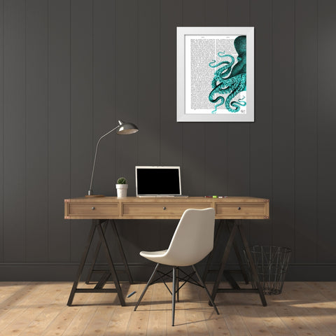 Octopus Green Half White Modern Wood Framed Art Print by Fab Funky