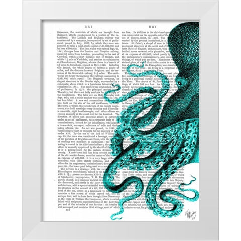 Octopus Green Half White Modern Wood Framed Art Print by Fab Funky