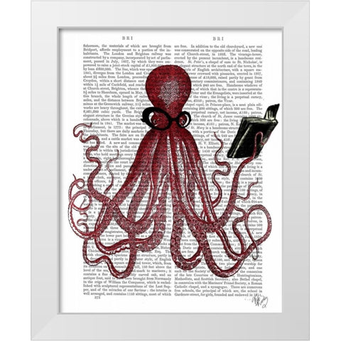Intelligent Octopus White Modern Wood Framed Art Print by Fab Funky