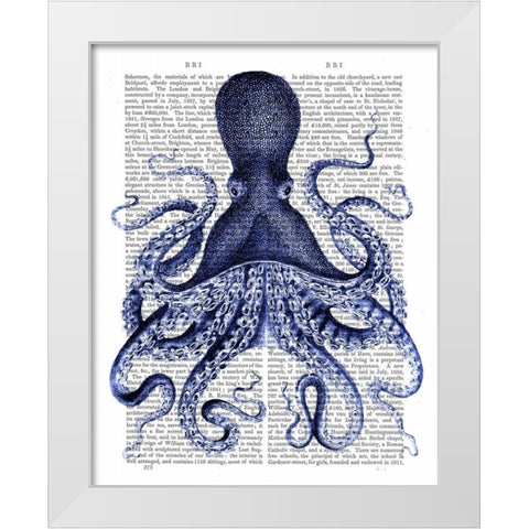 Blue Octopus 3 White Modern Wood Framed Art Print by Fab Funky