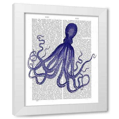 Blue Octopus 4 White Modern Wood Framed Art Print by Fab Funky