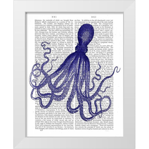 Blue Octopus 4 White Modern Wood Framed Art Print by Fab Funky