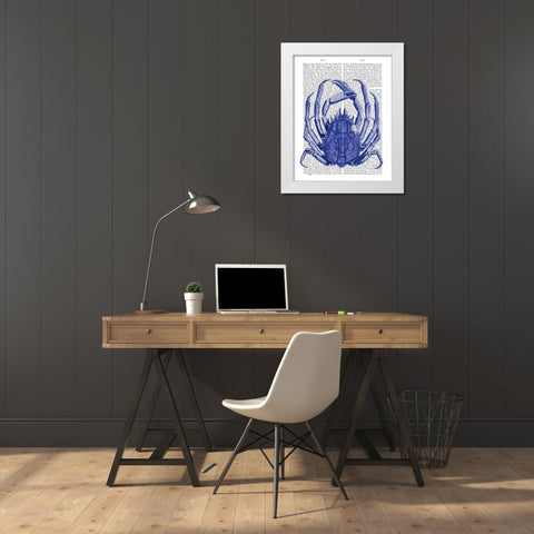 Blue Crab White Modern Wood Framed Art Print by Fab Funky
