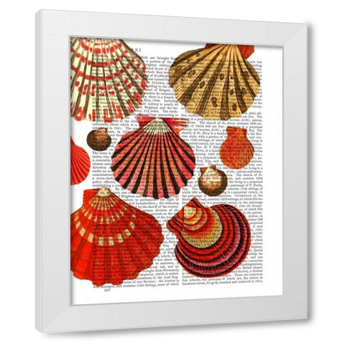 Red Clam Shells White Modern Wood Framed Art Print by Fab Funky