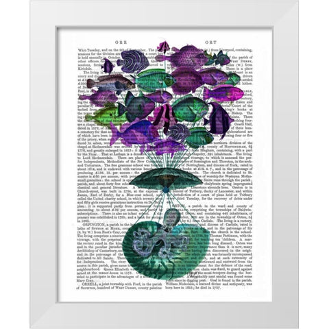 Flight Of The Fish Hot Air Balloon White Modern Wood Framed Art Print by Fab Funky