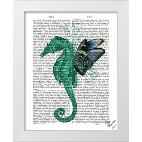 Winged Seahorse White Modern Wood Framed Art Print by Fab Funky
