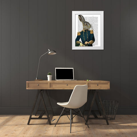 Lieutenant Hare White Modern Wood Framed Art Print by Fab Funky
