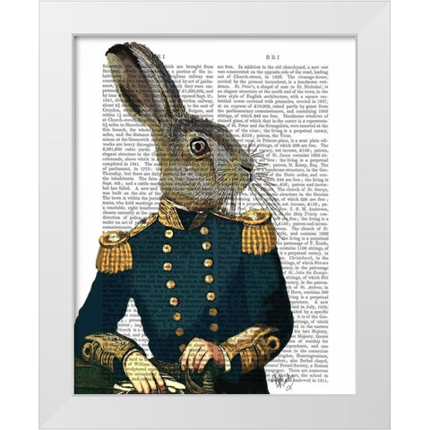Lieutenant Hare White Modern Wood Framed Art Print by Fab Funky