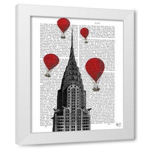 Chrysler Building and Red Hot Air Balloons White Modern Wood Framed Art Print by Fab Funky