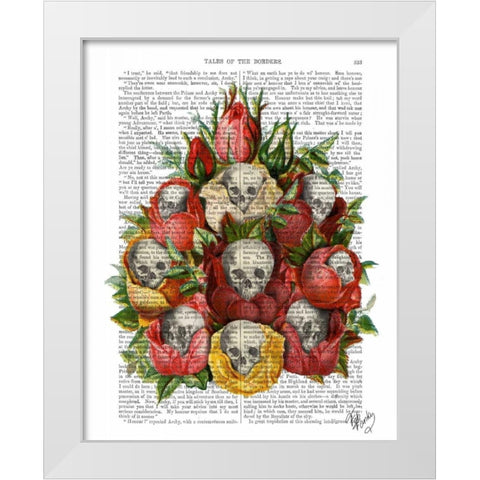 Bouquet of Skulls White Modern Wood Framed Art Print by Fab Funky