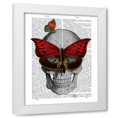 Pink Butterfly Mask Skull White Modern Wood Framed Art Print by Fab Funky