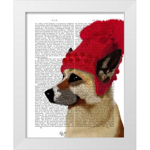 German Shepherd in Red Woolly Hat White Modern Wood Framed Art Print by Fab Funky