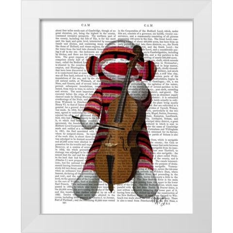 Sock Monkey and Cello White Modern Wood Framed Art Print by Fab Funky