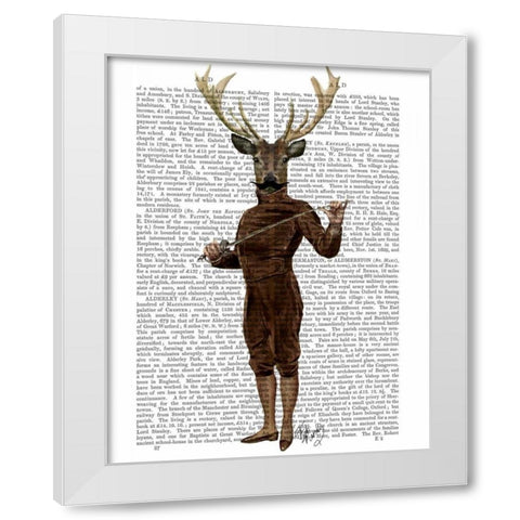 Fencing Deer Full White Modern Wood Framed Art Print by Fab Funky