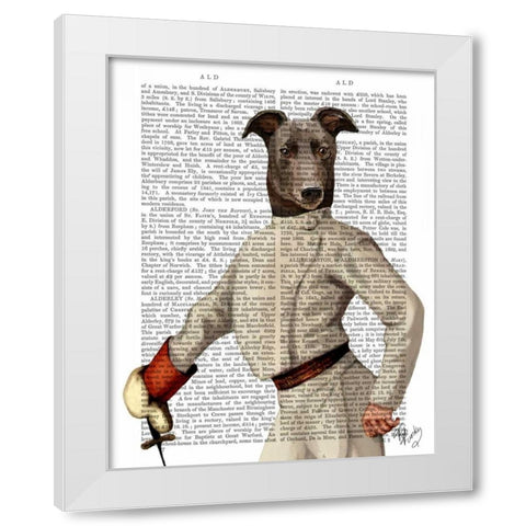 Greyhound Fencer in Cream Portrait White Modern Wood Framed Art Print by Fab Funky