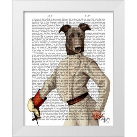 Greyhound Fencer in Cream Portrait White Modern Wood Framed Art Print by Fab Funky