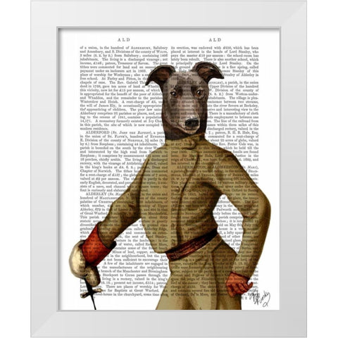 Greyhound Fencer Dark Portrait White Modern Wood Framed Art Print by Fab Funky