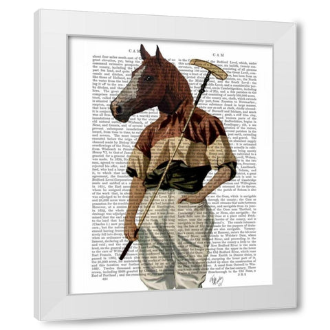 Polo Horse Portrait White Modern Wood Framed Art Print by Fab Funky