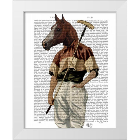 Polo Horse Portrait White Modern Wood Framed Art Print by Fab Funky