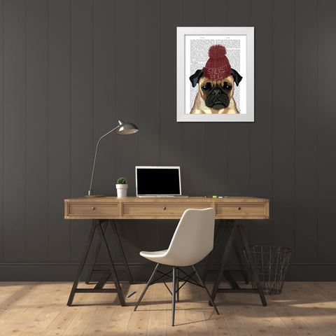 Snug Pug White Modern Wood Framed Art Print by Fab Funky