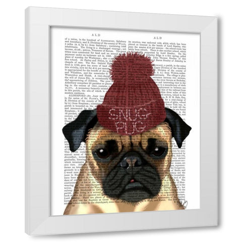 Snug Pug White Modern Wood Framed Art Print by Fab Funky