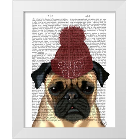 Snug Pug White Modern Wood Framed Art Print by Fab Funky
