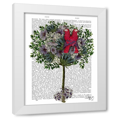 Love Birds in a Tree White Modern Wood Framed Art Print by Fab Funky