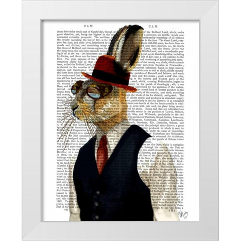 Horatio Hare In Waistcoat White Modern Wood Framed Art Print by Fab Funky