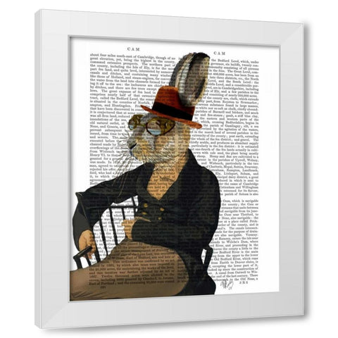 Horatio Hare On Chair White Modern Wood Framed Art Print by Fab Funky