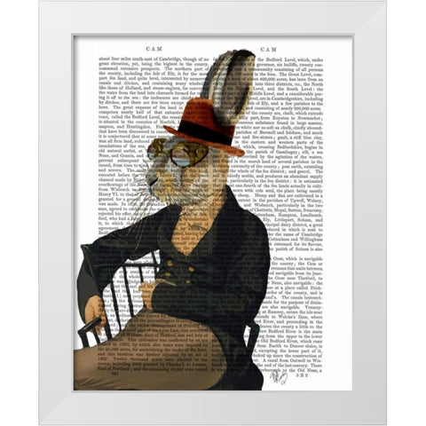 Horatio Hare On Chair White Modern Wood Framed Art Print by Fab Funky