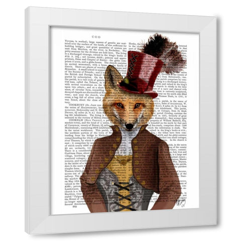 Vivienne Steampunk Fox White Modern Wood Framed Art Print by Fab Funky