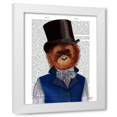 Orangutan in Top Hat White Modern Wood Framed Art Print by Fab Funky