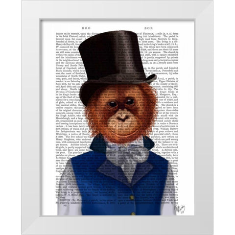Orangutan in Top Hat White Modern Wood Framed Art Print by Fab Funky