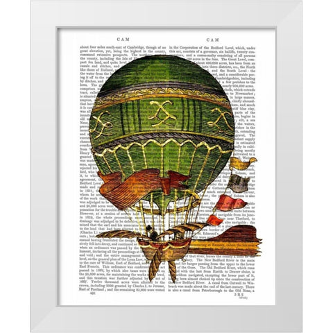 Hot Air Balloon Green White Modern Wood Framed Art Print by Fab Funky