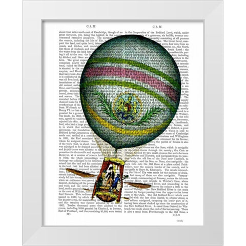 Light Blue Hot Air Balloon White Modern Wood Framed Art Print by Fab Funky