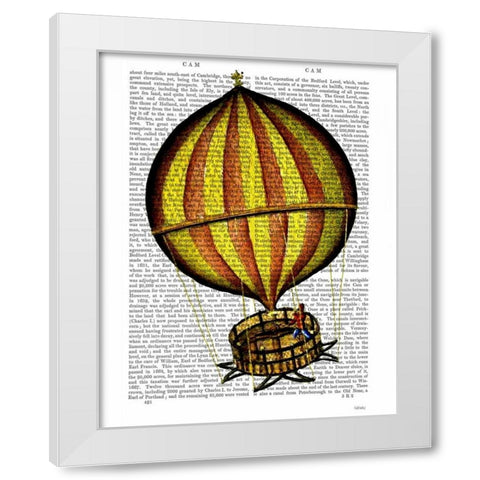 Hot Air Balloon Yellow and Red White Modern Wood Framed Art Print by Fab Funky