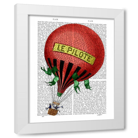 Le Pilote Hot Air Balloon White Modern Wood Framed Art Print by Fab Funky