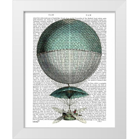 Vaisseau Volant Hot Air Balloon White Modern Wood Framed Art Print by Fab Funky