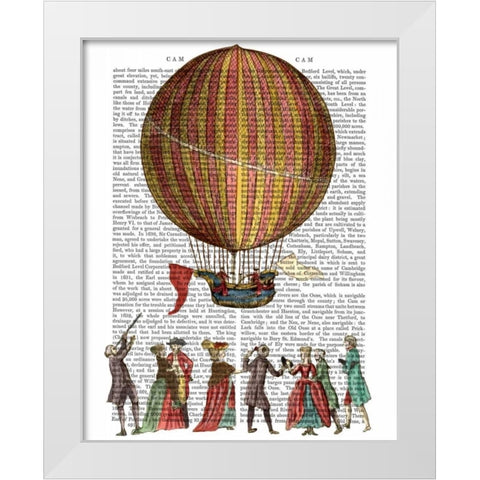 Hot Air Balloon And People White Modern Wood Framed Art Print by Fab Funky