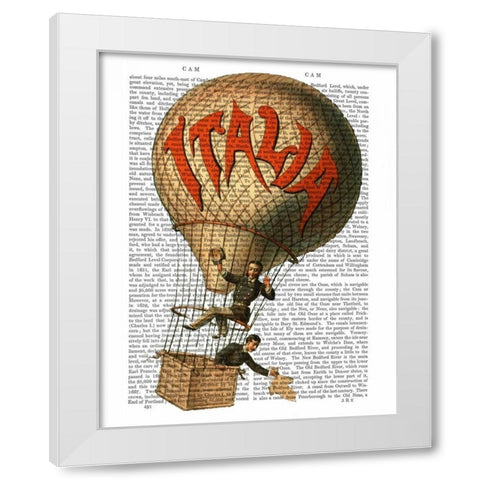 Italia Hot Air Balloon White Modern Wood Framed Art Print by Fab Funky