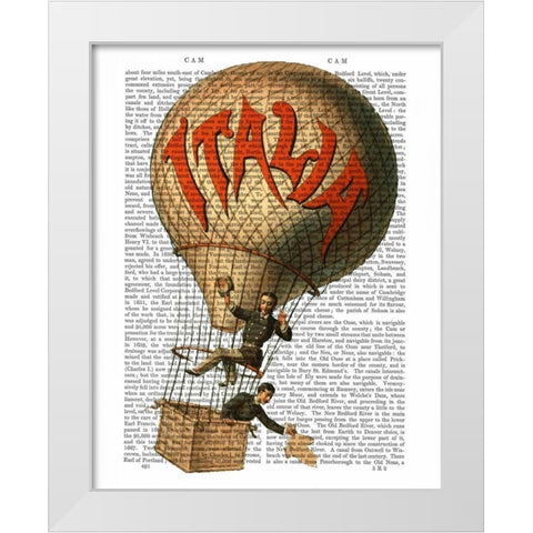 Italia Hot Air Balloon White Modern Wood Framed Art Print by Fab Funky