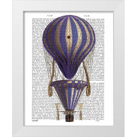 Tiered Hot Air Balloon Blue White Modern Wood Framed Art Print by Fab Funky