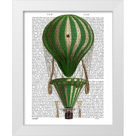 Tiered Hot Air Balloon Green White Modern Wood Framed Art Print by Fab Funky
